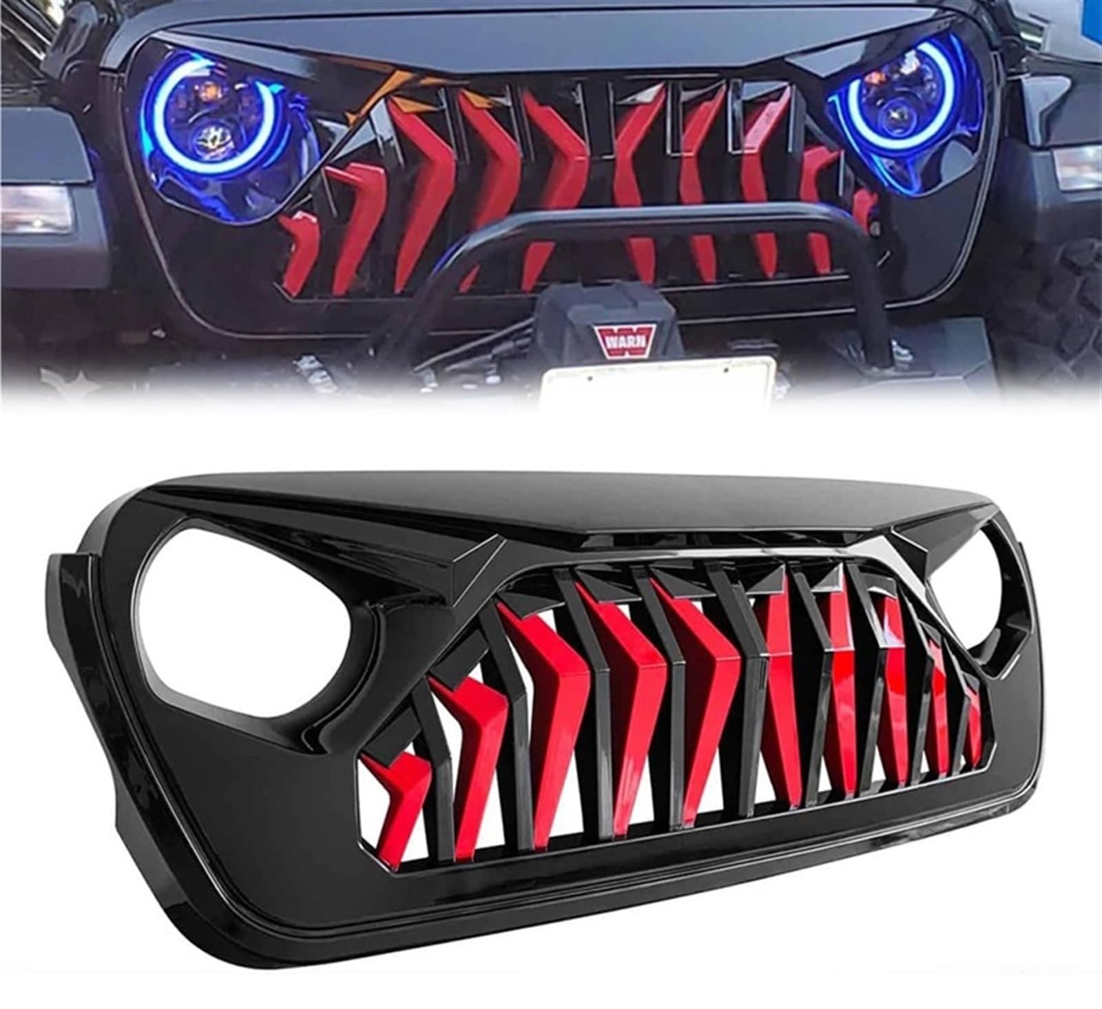 Kompatibel for Jeep Wrangler JL JT Kühlergrill 2018-2023 Schwarz Rot Net Auto Körper Kit Teil ABS(JT Pick UP) von KCYANO