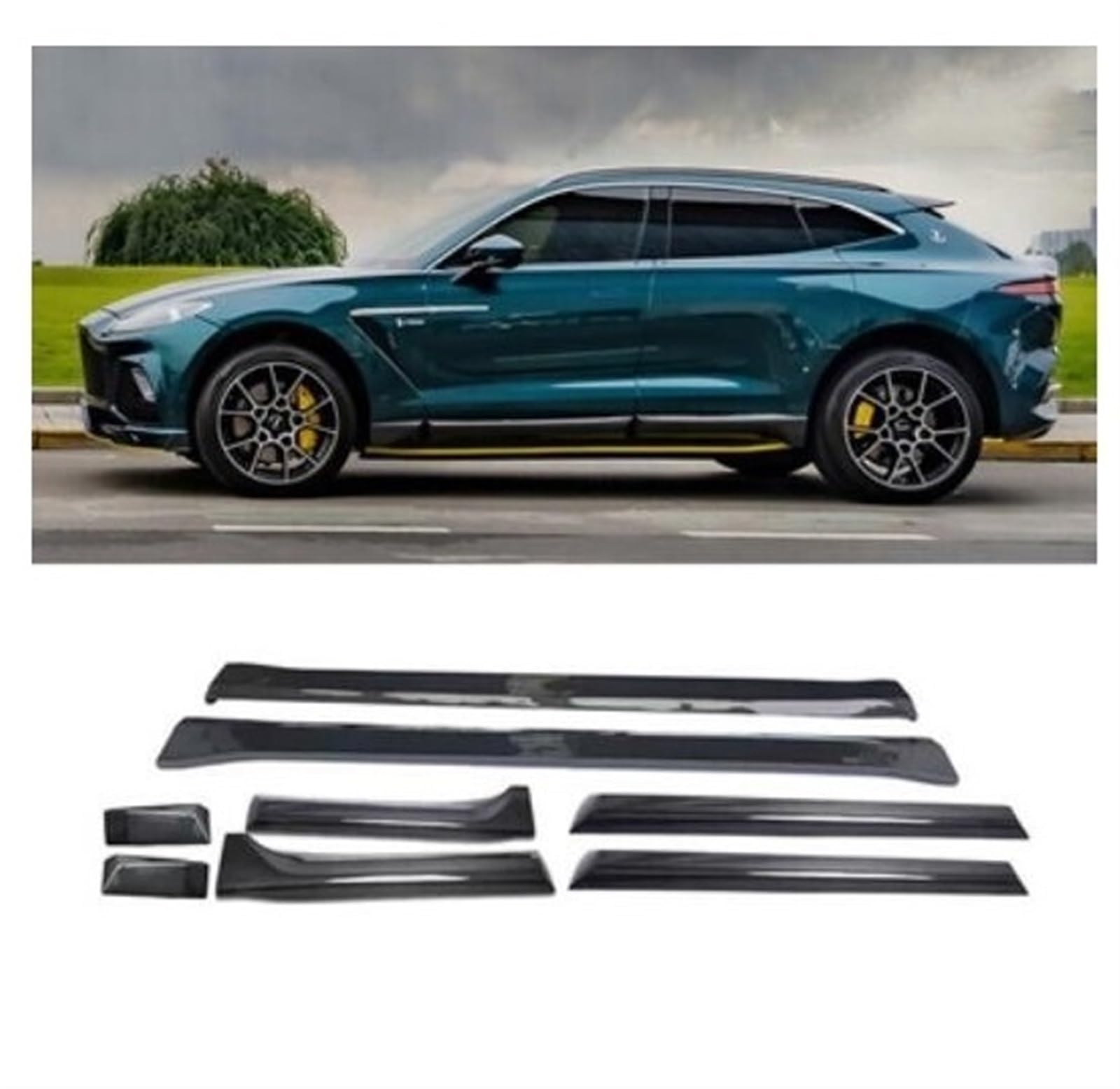 Kompatibel mit Aston Martin DBX 2020 2021 2022 2023, Heckspoilerlippe aus Echtkohlefaser, Diffusorspoiler + Seitenschweller-Bodykits(Carbon Fiber1) von KCYANO