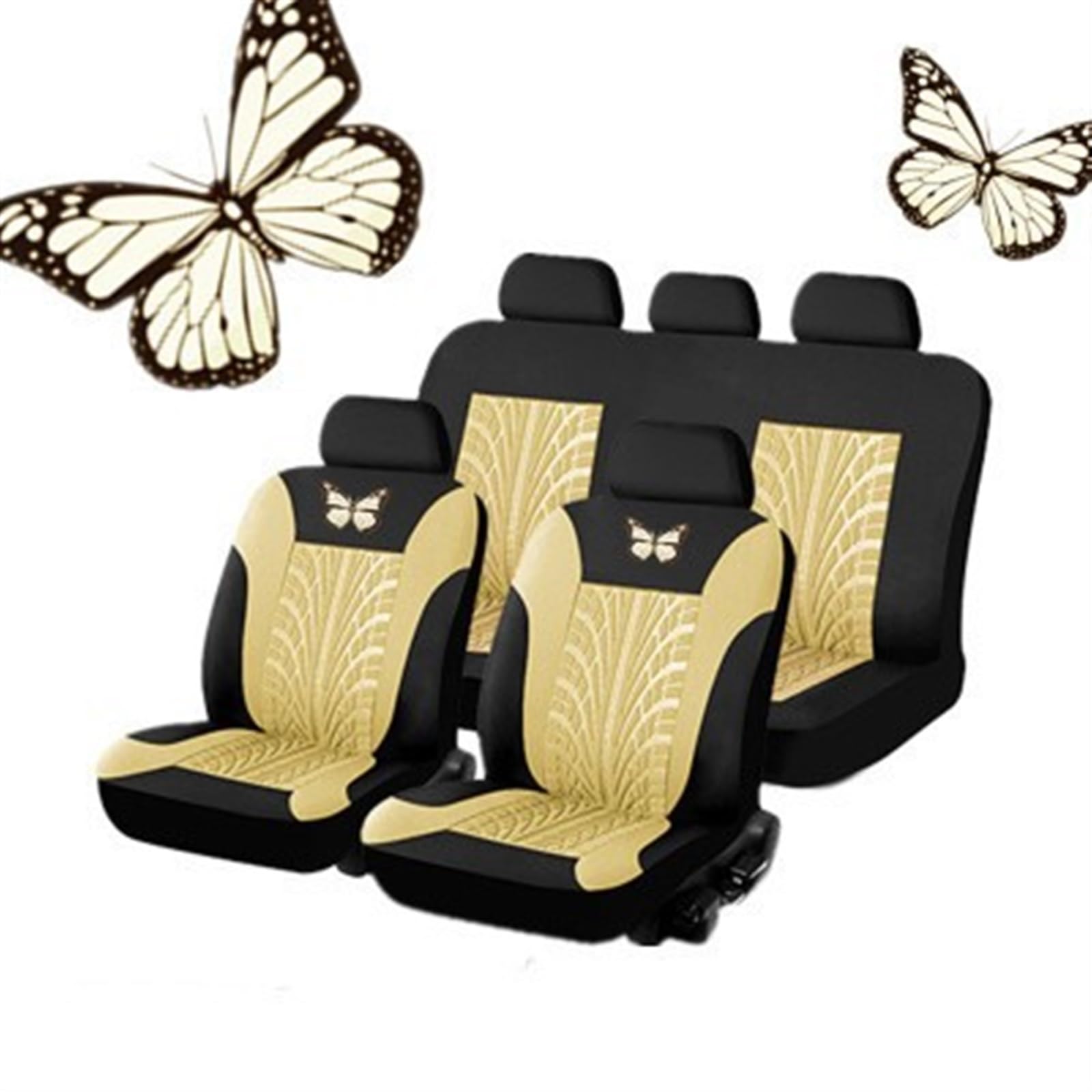 KDCVRYJE Car seat Cover universal Butterfly car seat Cover Fabric(Beige 9 Piece Set) von KDCVRYJE