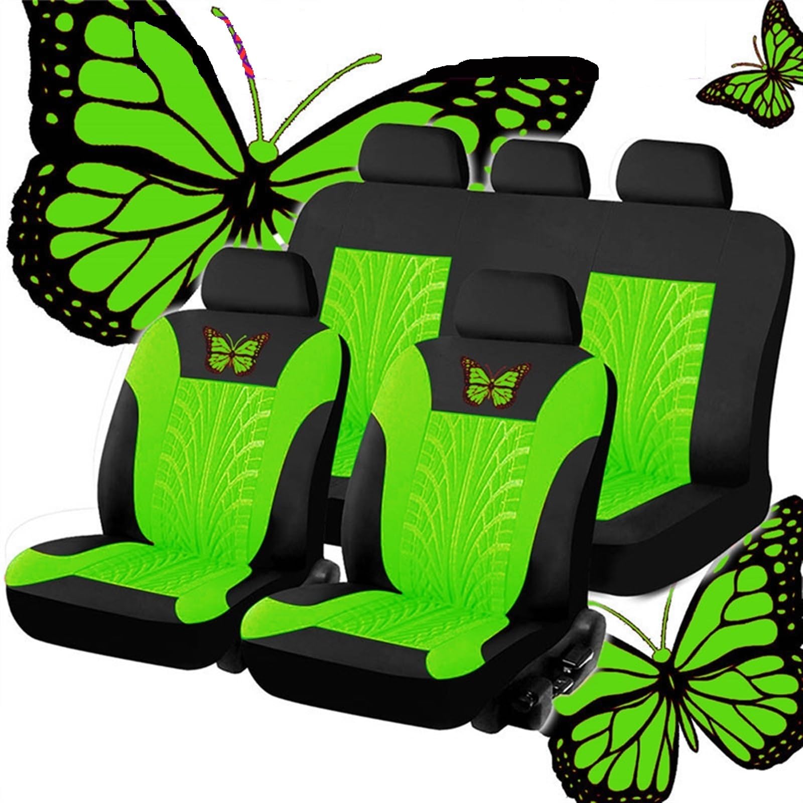 KDCVRYJE Car seat Cover universal Butterfly car seat Cover Fabric(Green9 Piece Set) von KDCVRYJE