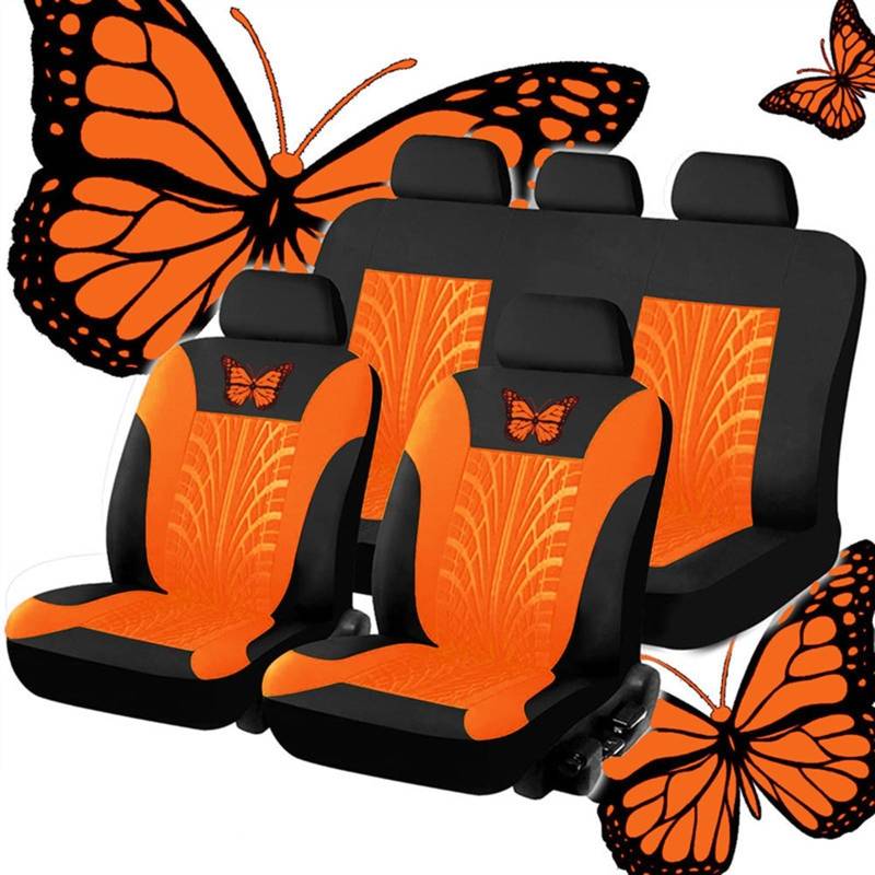 KDCVRYJE Car seat Cover universal Butterfly car seat Cover Fabric(Orange Yellow 9 Piece Set) von KDCVRYJE