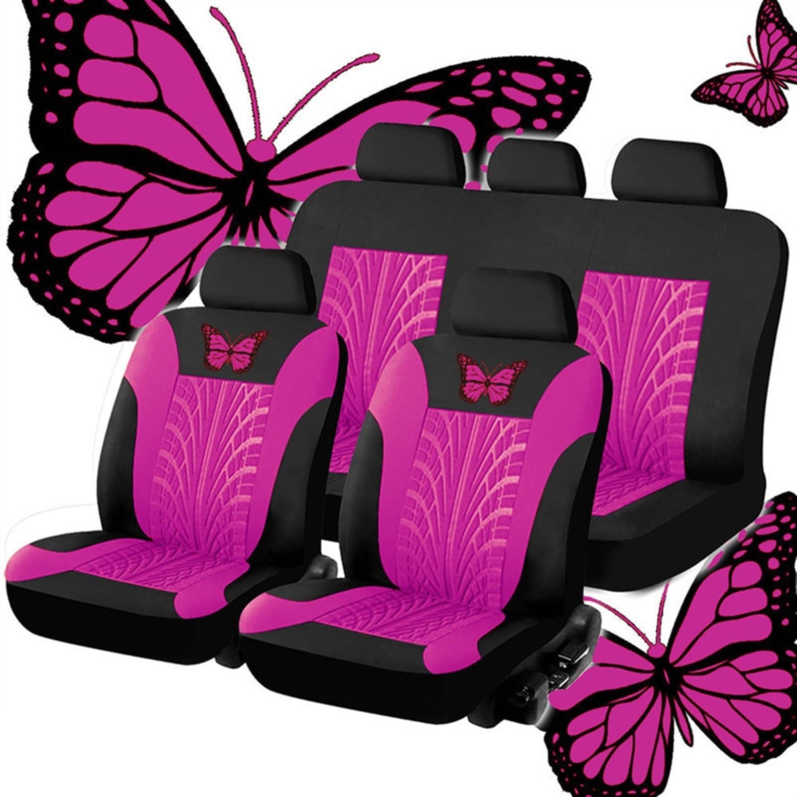 KDCVRYJE Car seat Cover universal Butterfly car seat Cover Fabric(Rosy 9 Piece Set) von KDCVRYJE