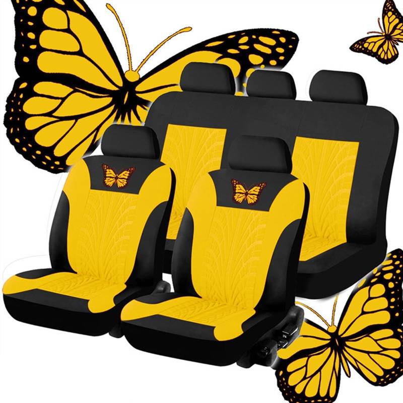 KDCVRYJE Car seat Cover universal Butterfly car seat Cover Fabric(Yellow9 Piece Set) von KDCVRYJE