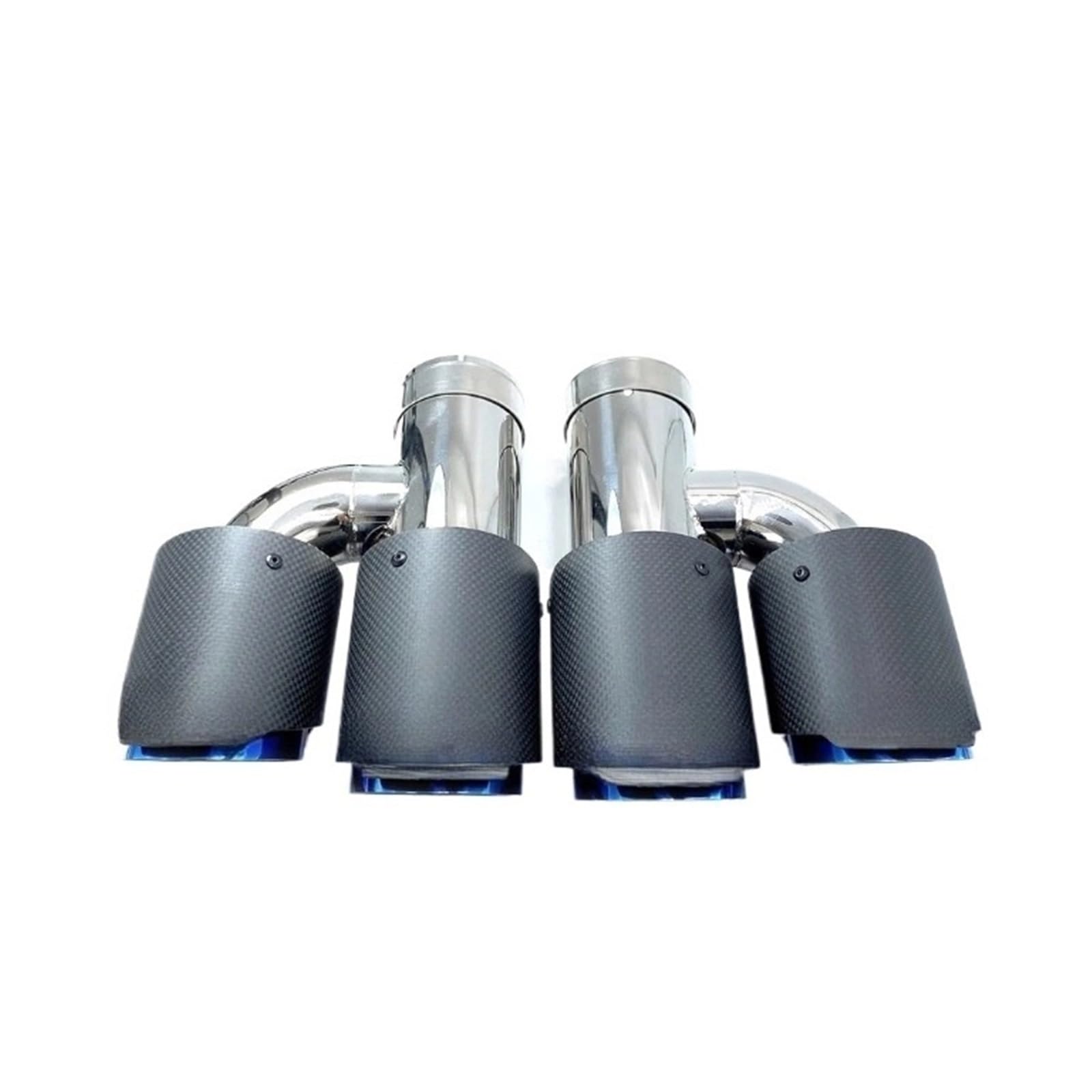 1 Paar Auto-Allzweck-H-Stil Doppelrohre gerader Schalldämpfer Auspuffspitzen aus mattem Carbonfaser, gebranntes blaues Innenrohr(57MM IN 76MM OUT) von KDMOWHON