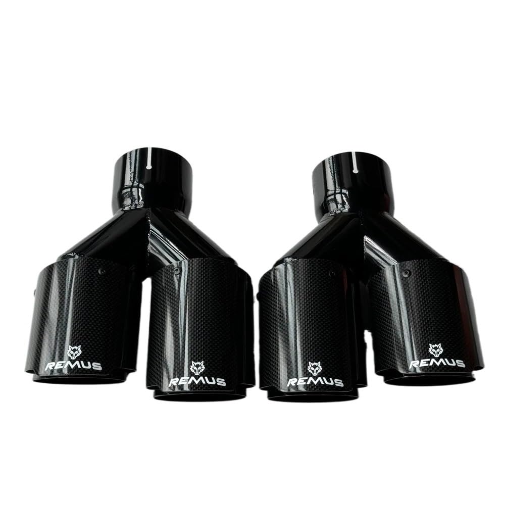 1 Paar Doppelauspuffrohr for Autos, glänzend schwarz, aus Kohlefaser/Edelstahl, Doppelauspuffspitzen, Endrohr(ID 80MM-OD 101MM) von KDMOWHON