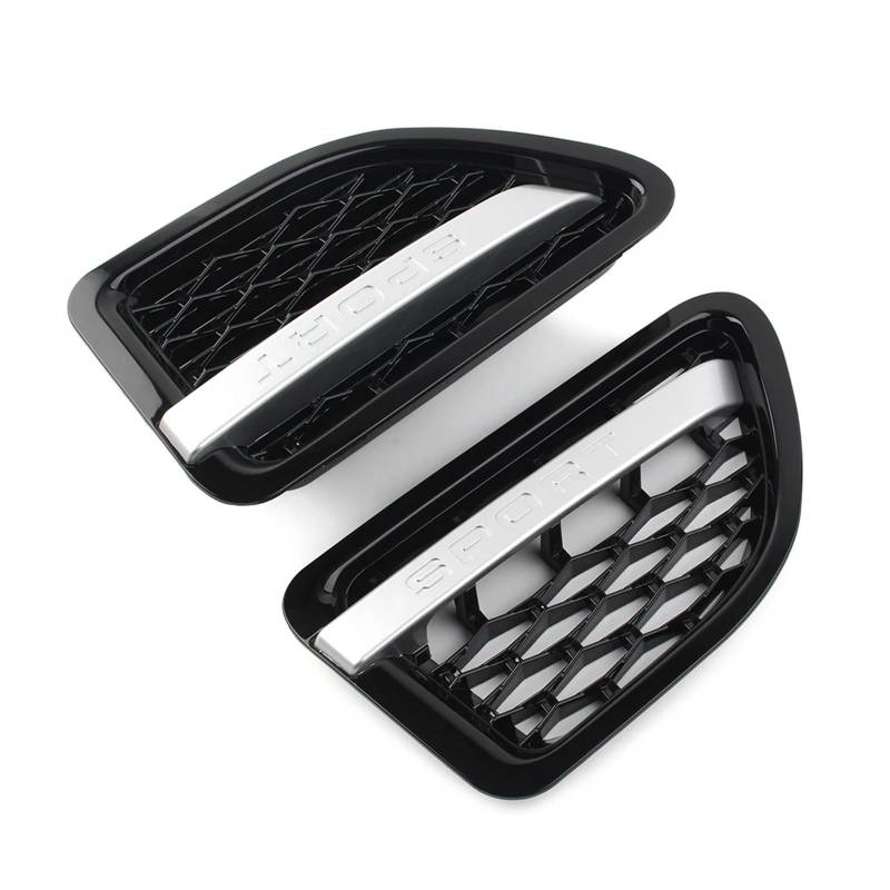 2 STÜCKE Auto-Vorderseitenkotflügel Entlüftungsgitter Grillzubehör mit Logo Kompatibel for Land Rover L320 Range Rover Sport 2005-2009 2010-2013(Black Black Silver) von KDMOWHON