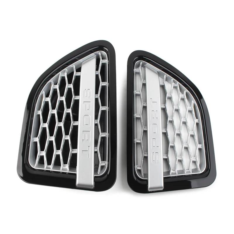 2 STÜCKE Auto-Vorderseitenkotflügel Entlüftungsgitter Grillzubehör mit Logo Kompatibel for Land Rover L320 Range Rover Sport 2005-2009 2010-2013(Black Silver Silver) von KDMOWHON