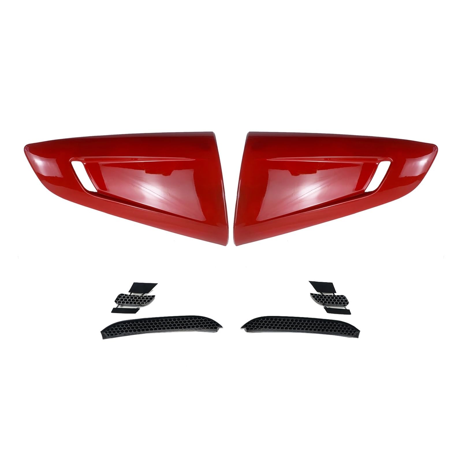 Auto Side Scoop Vent Louver Winodw Shutter Kompatibel for Mustang 2016-2022 Kotflügel Abdeckung Trim Zubehör Carbon Fiber Look Glänzend Schwarz(Lover Window Red) von KDMOWHON