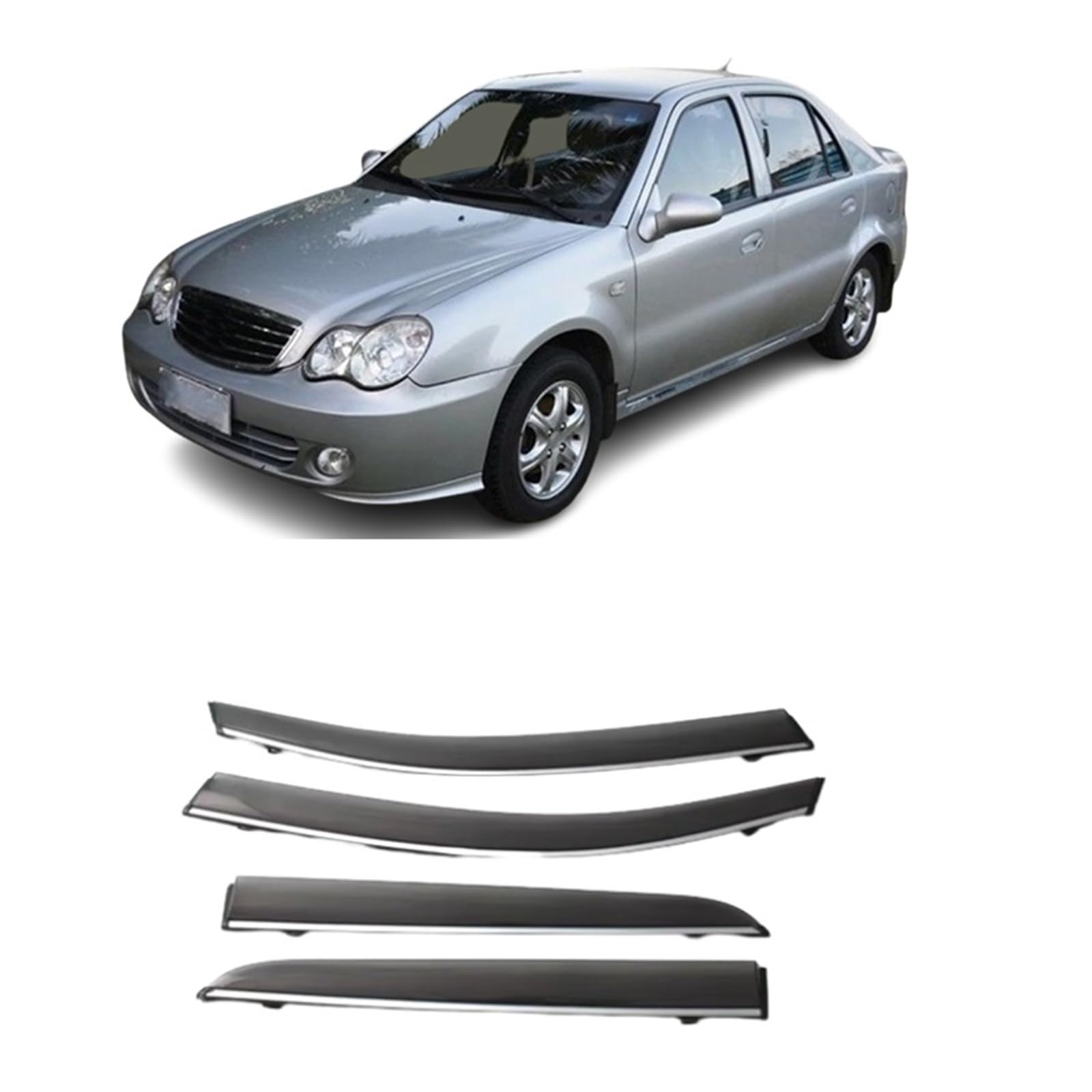 Autofenster-Visier, kompatibel mit Geely CK Otaka Echo 2008 2009 2010 2011 2012 2013 2014 2015 2016, Seitenfensterabweiser, Sonnenschutz, Regenschutz(Chrome Strip-Carbon) von KDMOWHON