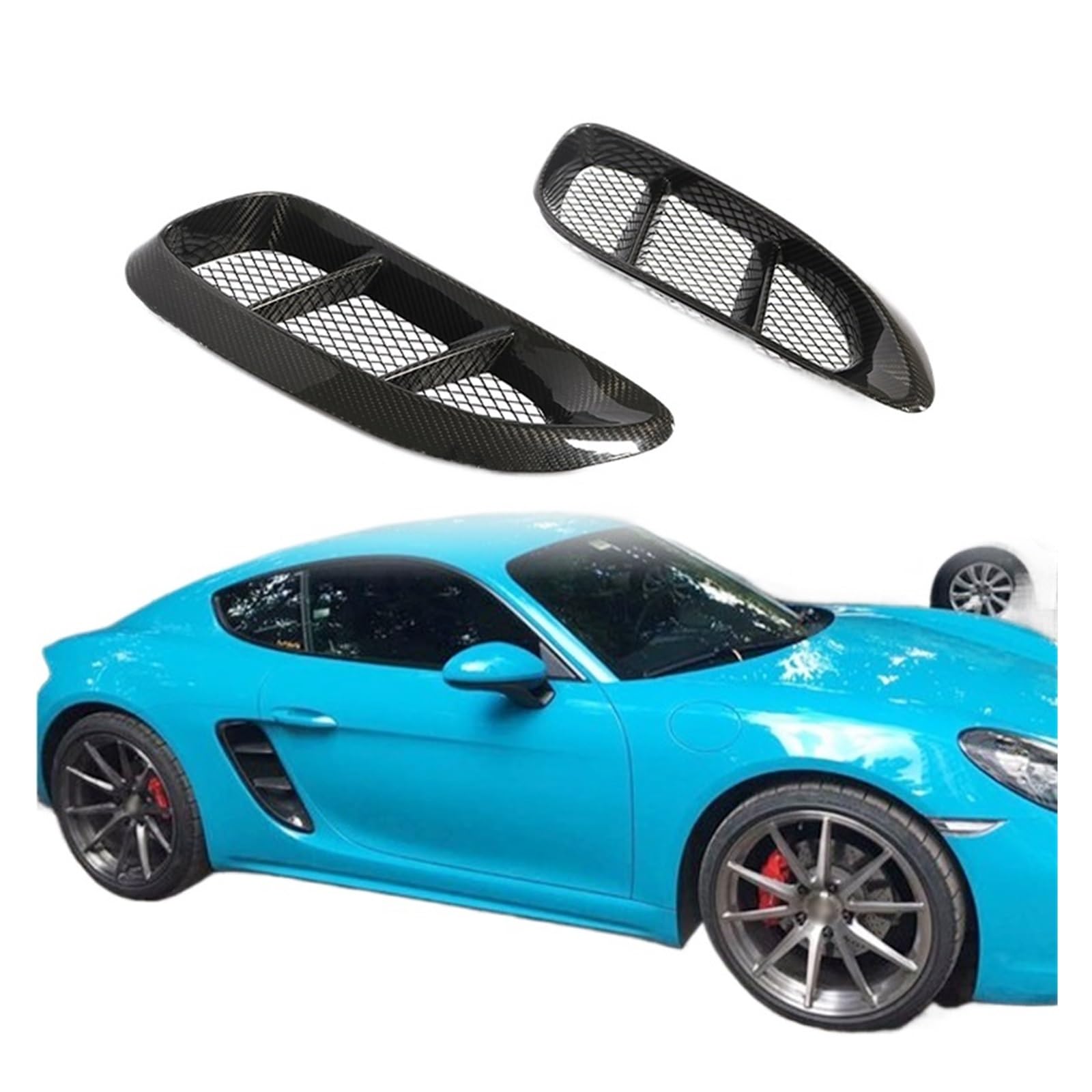 Dry Carbon Seitenkotflügelverkleidung for Autos, Lüftungsschlitze, kompatibel mit Porsche 718 Boxster Cayman 2-Türer 2016–2018, Seitenschlitze, Karosserie-Kits, Dekoration von KDMOWHON