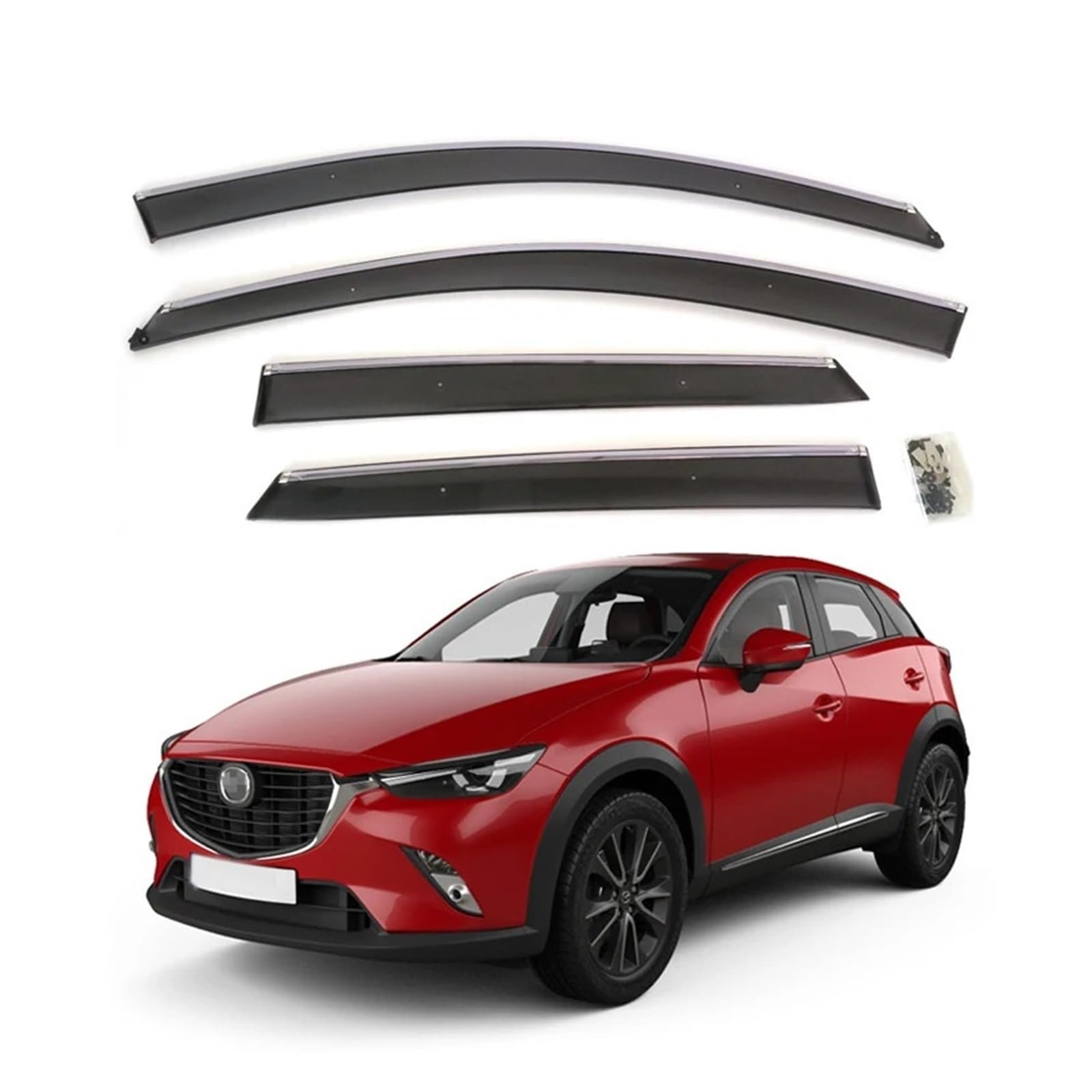 Fensterabweiser kompatibel mit Mazda CX-3 ab 2016, Türfenster, Regenblende, Wetterschutz, Sonnenschutz(with Chrome Trim) von KDMOWHON