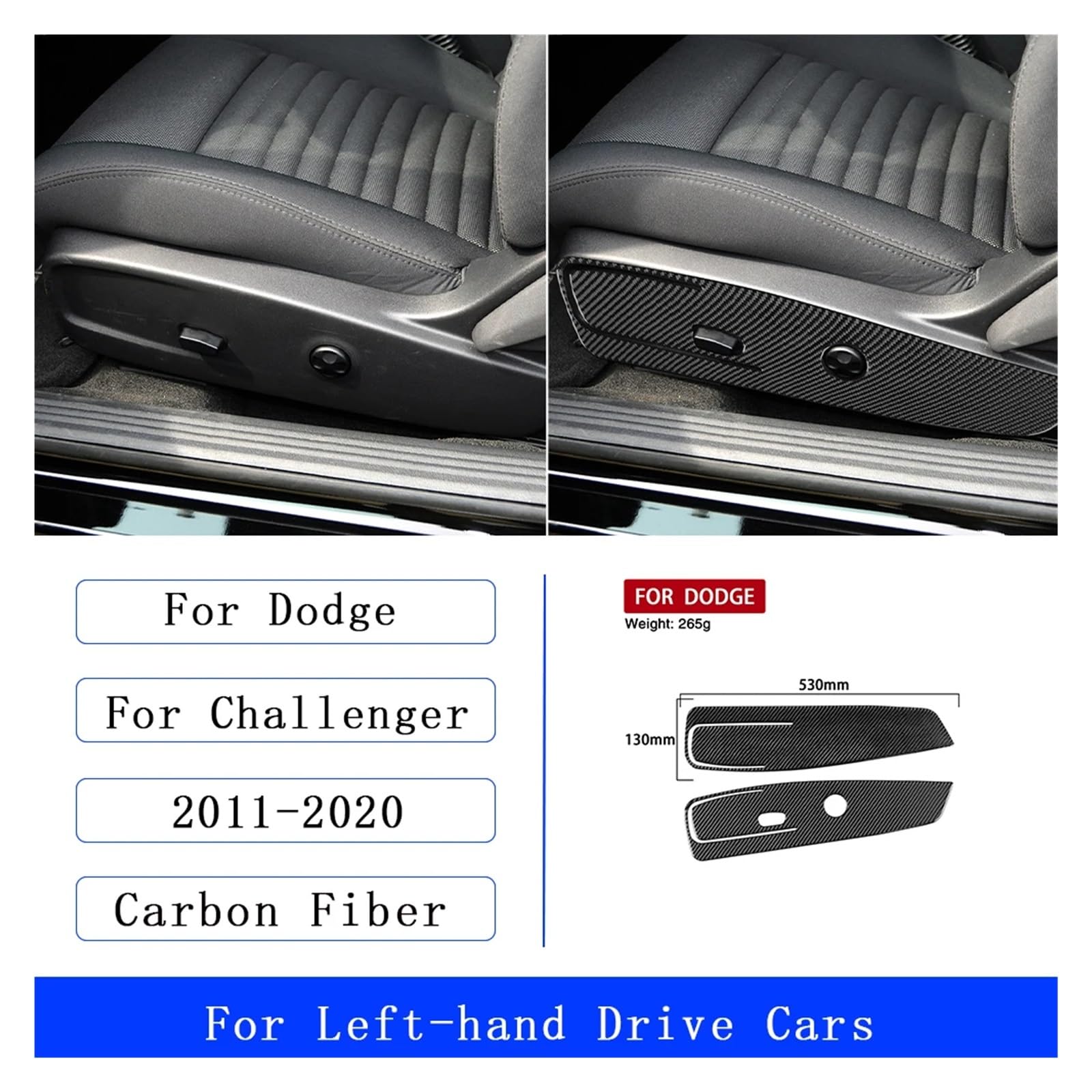 Kompatibel for Dodge Challenger 2011–2020, Carbon-Faser-Sitzverstellungstafel, Dekorationsabdeckung, Auto-Innenverkleidung, Zubehör-Aufkleber von KDMOWHON