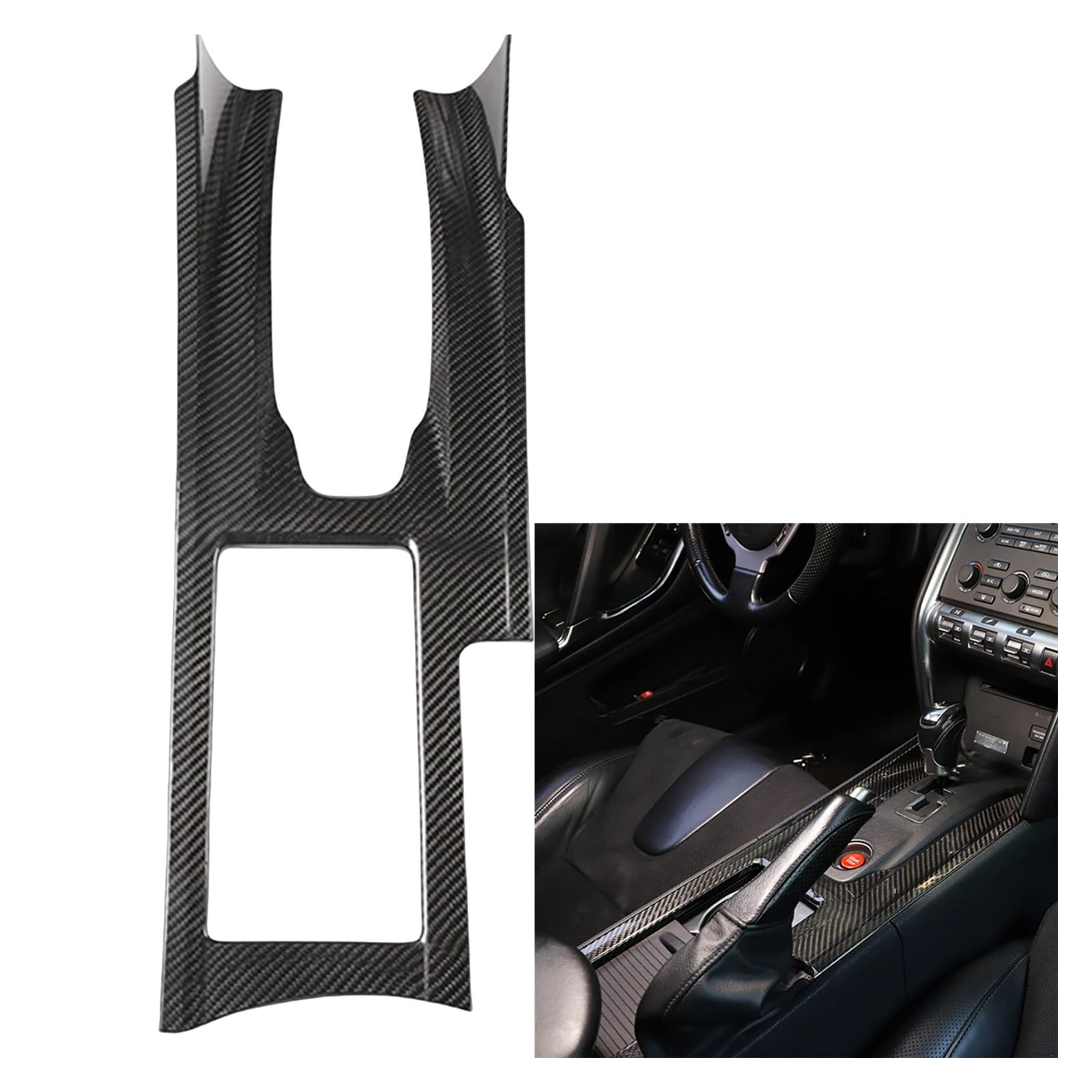 Kompatibel for Nissan GTR R35 2008–2016, echte Karbonfaser, Innen-Mittelkonsole, Schalthebel-Panel-Abdeckung, dekorativer Aufkleber von KDMOWHON