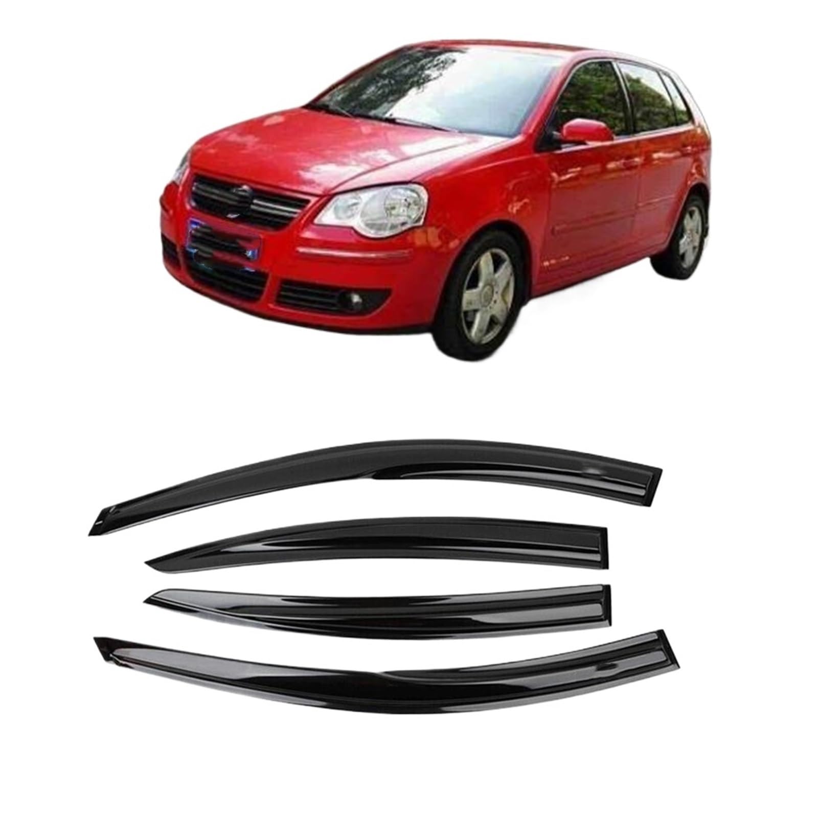 Kompatibel for VW Polo 2002–2010, Fensterblende, Regenschutz, Wetterschutz, Windabweiser, schmaler Rand, Markise, Unterstand, Regenmantel(for Sedan) von KDMOWHON