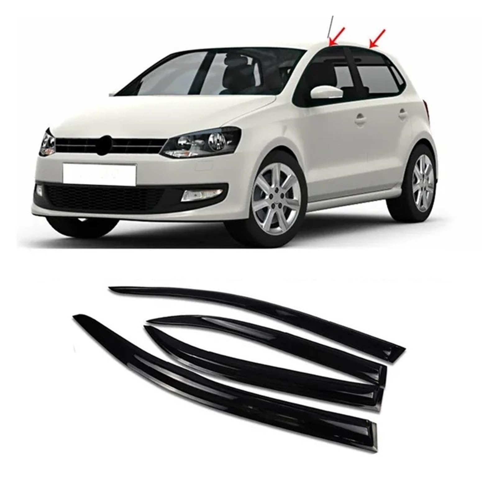 Kompatibel for VW Polo 2011 2012 2013 2014 2015 2016 2017 2018 Seitenfenster-Entlüftungsvisier Sonne Regenabweiser Schutz Wetterschutz(Style) von KDMOWHON