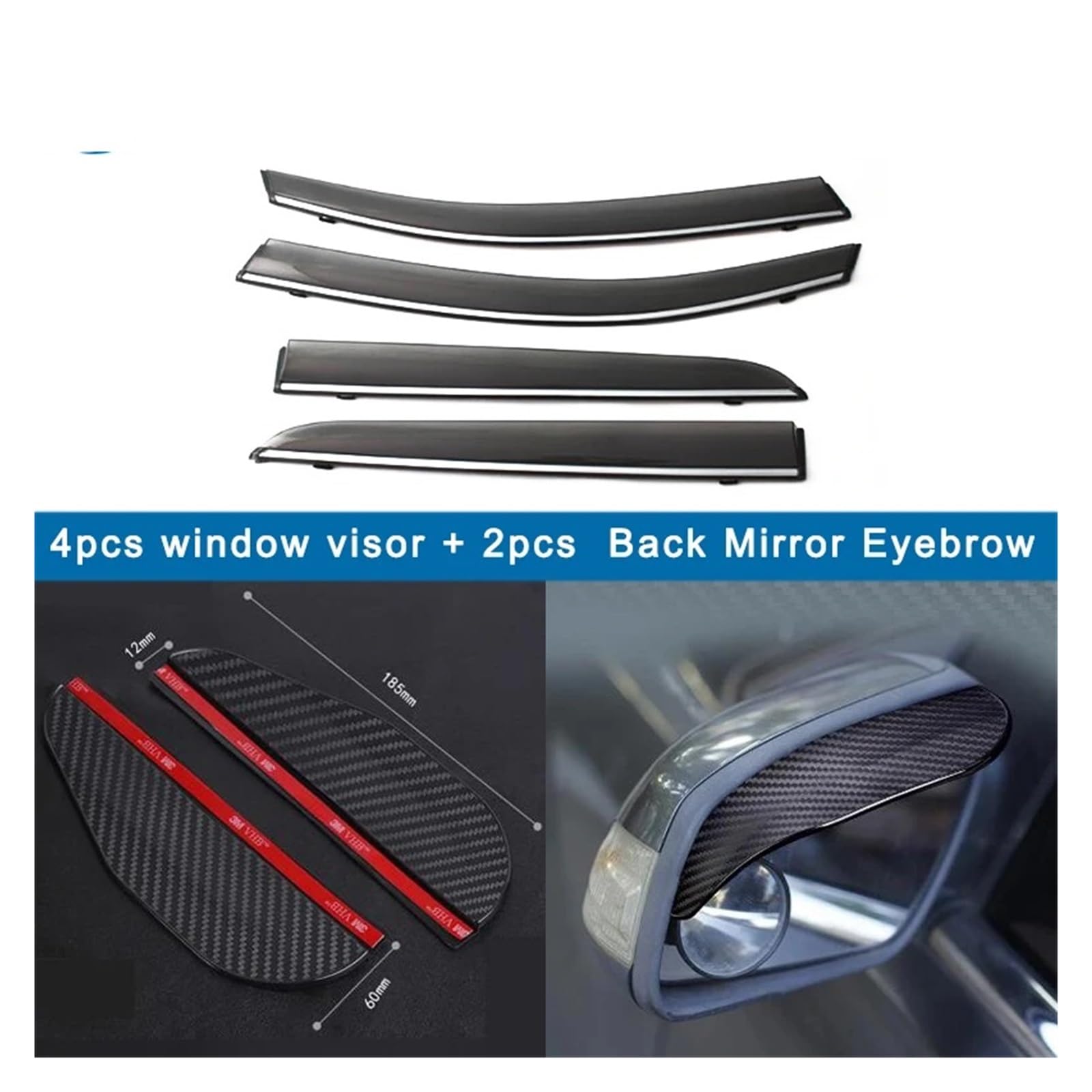 Seitenfenster-Windabweiser Kompatibel for Exeed TX 2019 2020 2021 2022 2023 2024, Autotürfenster Regen-Sonnenschutz-Visier Windabweiser Zubehör(Chrome Strip-Carbon) von KDMOWHON