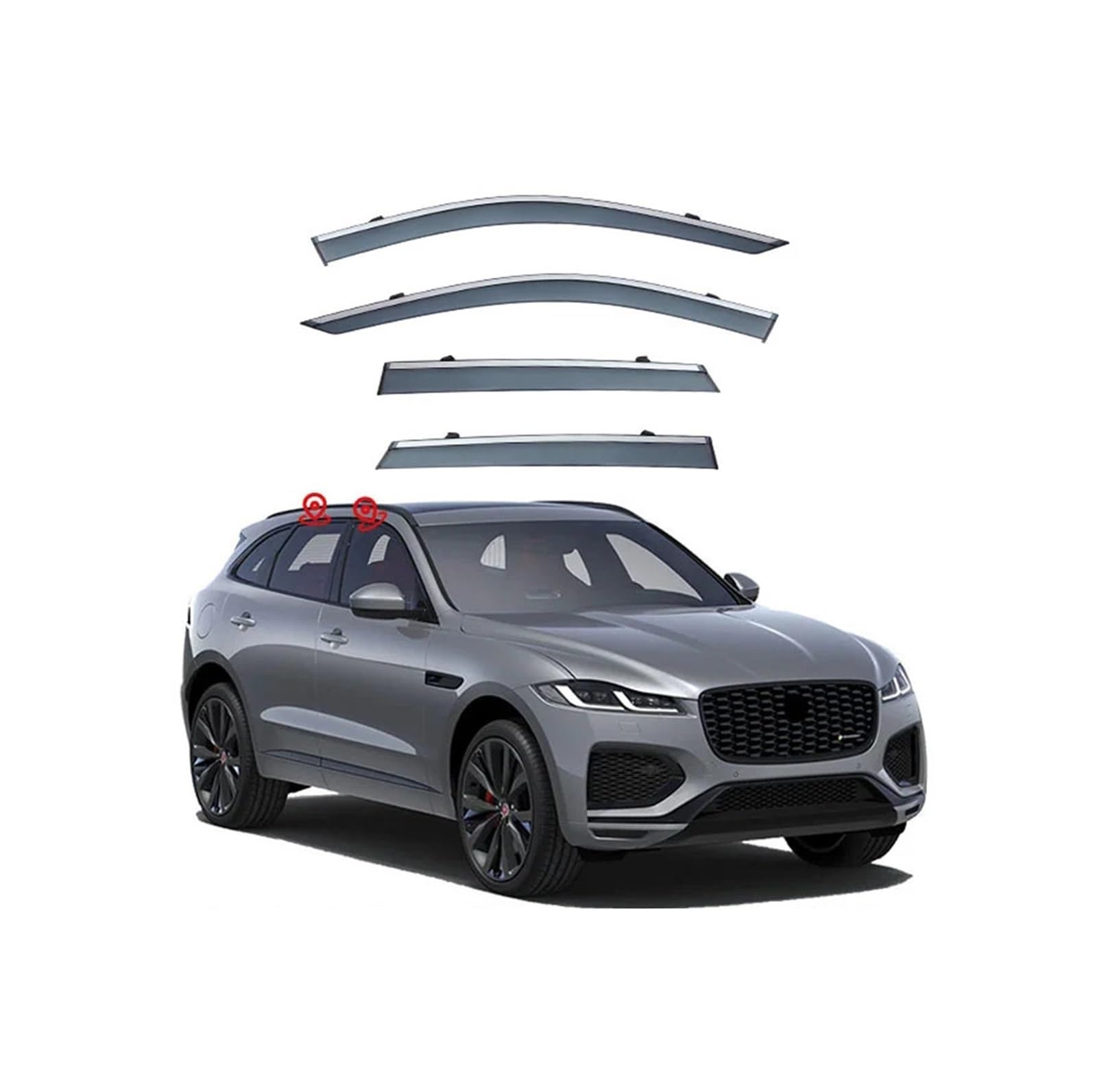 Türvisier, kompatibel mit Jaguar F-PACE 2016–2022, Fenstervisier, Lüftungsschlitze, Windabweiser, Visiere, Regenschutz, Sonnenschutz(PC Stainless Steel) von KDMOWHON