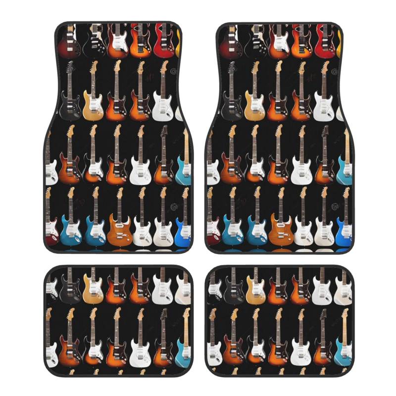 (Art Guitar Pattern) Front Rear Floor Foot Mat 4 Piece Set Car Accessories Universal Car Floor Carpets Decorative Carpets Mat Full Set All Weather Protection Interior Carpets von KDUBNJDS