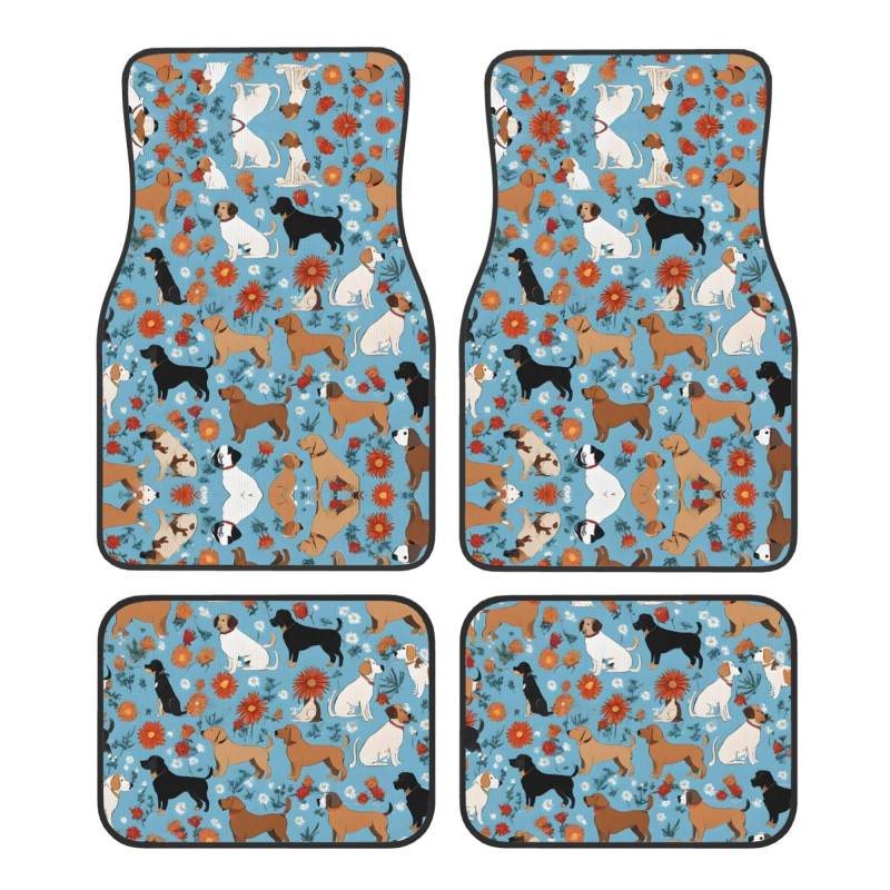 (Border Collie Florals) Vorne Hinten Fußmatten 4-teiliges Set Autozubehör Universal Auto Boden Teppiche Dekorative Teppiche Matte Full Set Allwetterschutz Innenraum Teppiche von KDUBNJDS