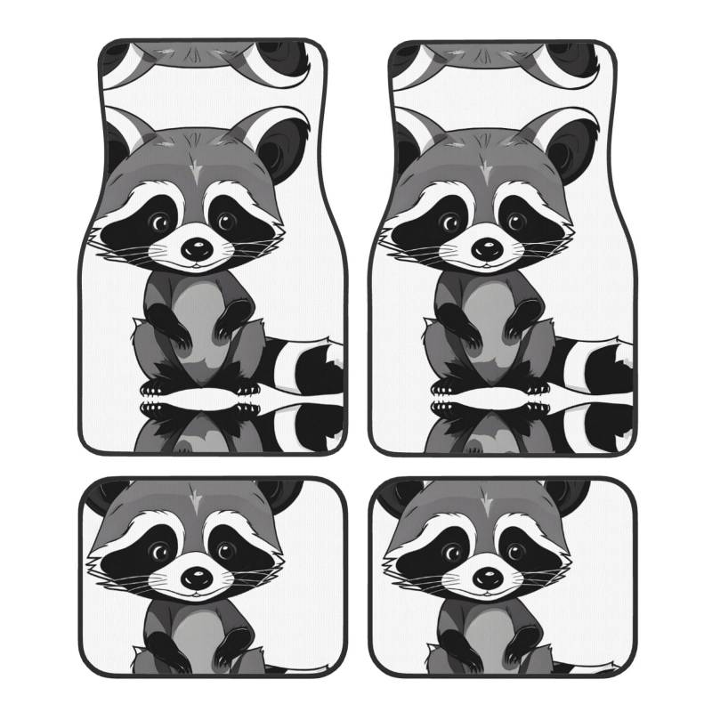 (Cartoon Cute Raccoon) Front Rear Floor Foot Mat 4 Piece Set Car Accessories Universal Car Floor Carpets Decorative Carpets Mat Full Set All Weather Protection Interior Carpets von KDUBNJDS