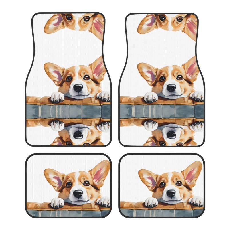 (Cute Corgi) Vorne Hinten Fußmatten 4 Stück Set Auto Zubehör Universal Auto Boden Teppiche Dekorative Teppiche Matte Full Set Allwetterschutz Innenraum Teppiche von KDUBNJDS