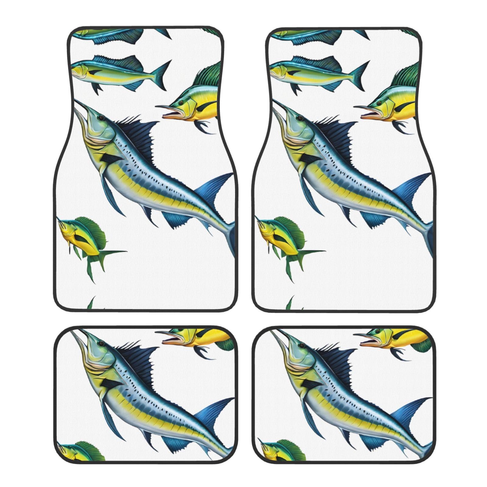 (Fish Art) Vorne Hinten Fußmatten 4 Stück Set Auto Zubehör Universal Auto Boden Teppiche Dekorative Teppiche Matte Full Set Allwetterschutz Innenraum Teppiche von KDUBNJDS