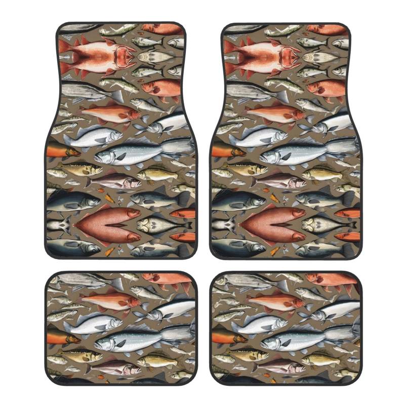 (Fishing Bait) Front Rear Floor Foot Mat 4 Piece Set Car Accessories Universal Car Floor Carpets Decorative Carpets Mat Full Set All Weather Protection Interior Carpets von KDUBNJDS