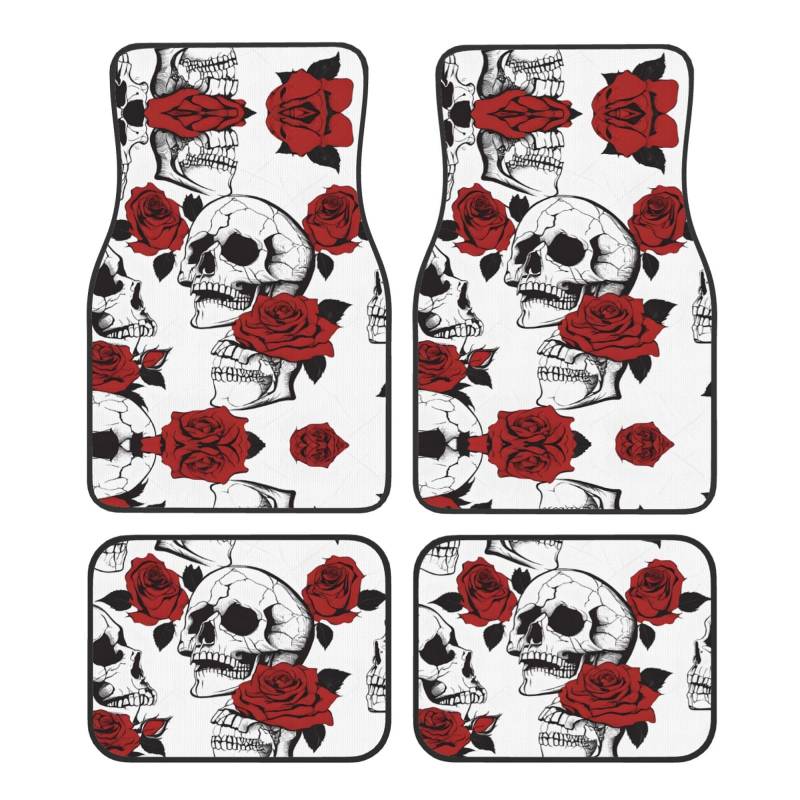 (Floral Skull) Vorne Hinten Fußmatten 4 Stück Set Auto Zubehör Universal Auto Boden Teppiche Dekorative Teppiche Matte Vollständiges Set Allwetterschutz Innenraum Teppiche von KDUBNJDS