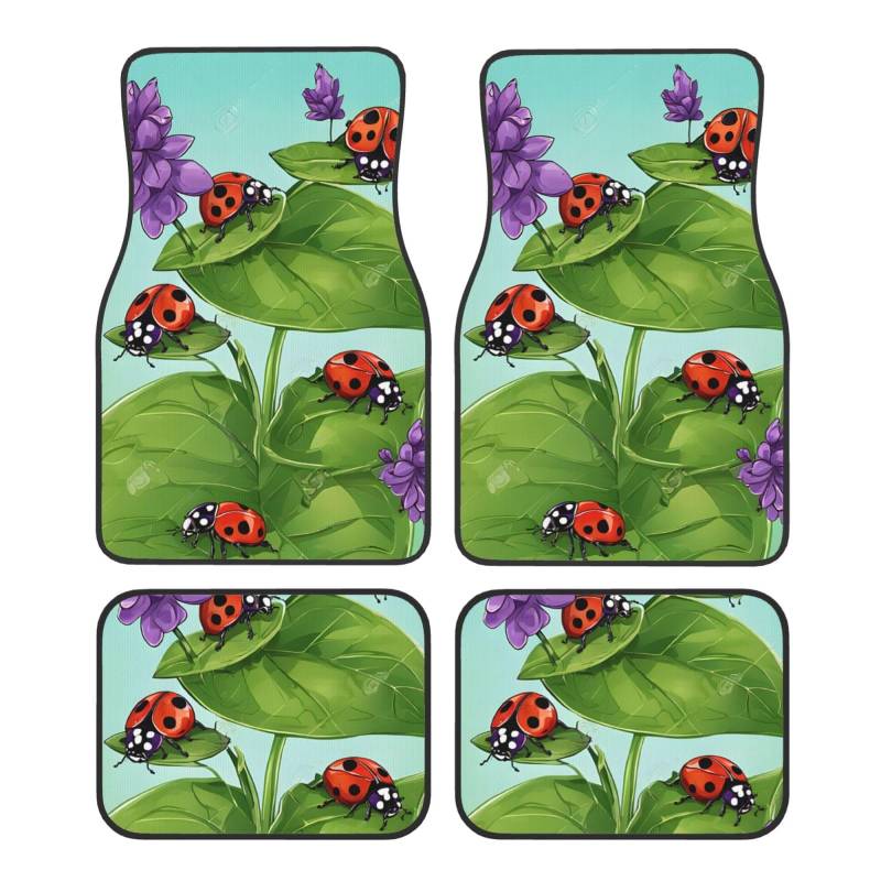 (Ladybug) Vorne Hinten Fußmatten 4 Stück Set Auto Zubehör Universal Auto Boden Teppiche Dekorative Teppiche Matte Full Set Allwetterschutz Innenraum Teppiche von KDUBNJDS