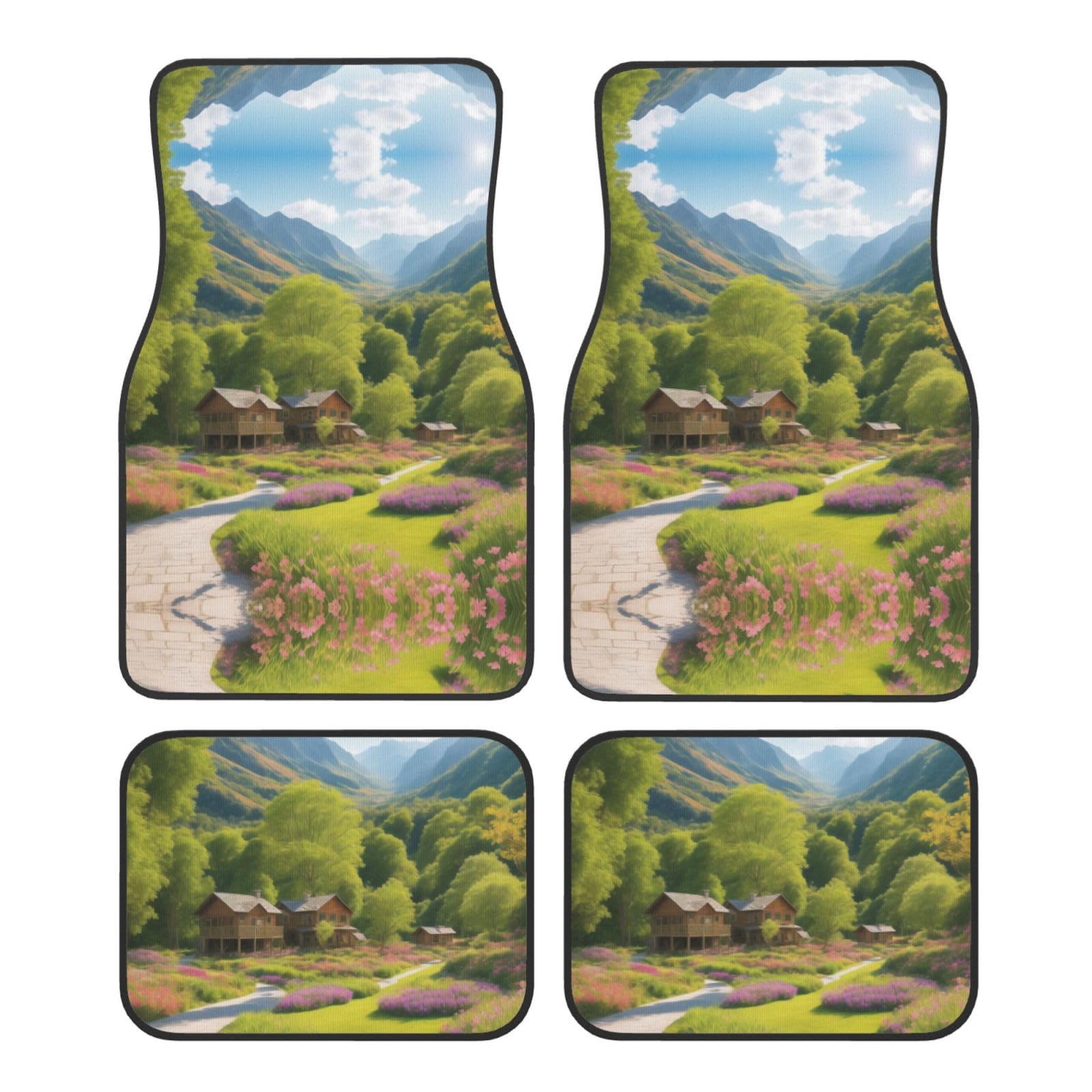 (Landscape Printed) Front Rear Floor Foot Mat 4 Piece Set Car Accessories Universal Car Floor Carpets Decorative Carpets Mat Full Set All Weather Protection Interior Carpets von KDUBNJDS