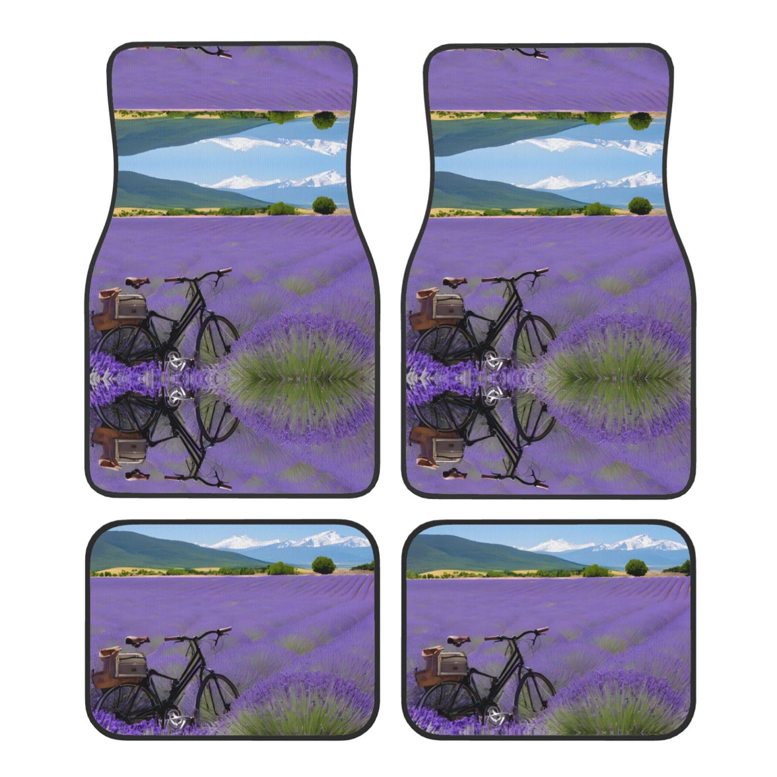 (Lavender Field Retro Bike Landwirtschaft) Vorne Hinten Boden Fußmatten 4 Stück Set Auto Zubehör Universal Auto Boden Teppiche Dekorative Teppiche Matte Full Set Allwetterschutz Innenraum Teppiche von KDUBNJDS