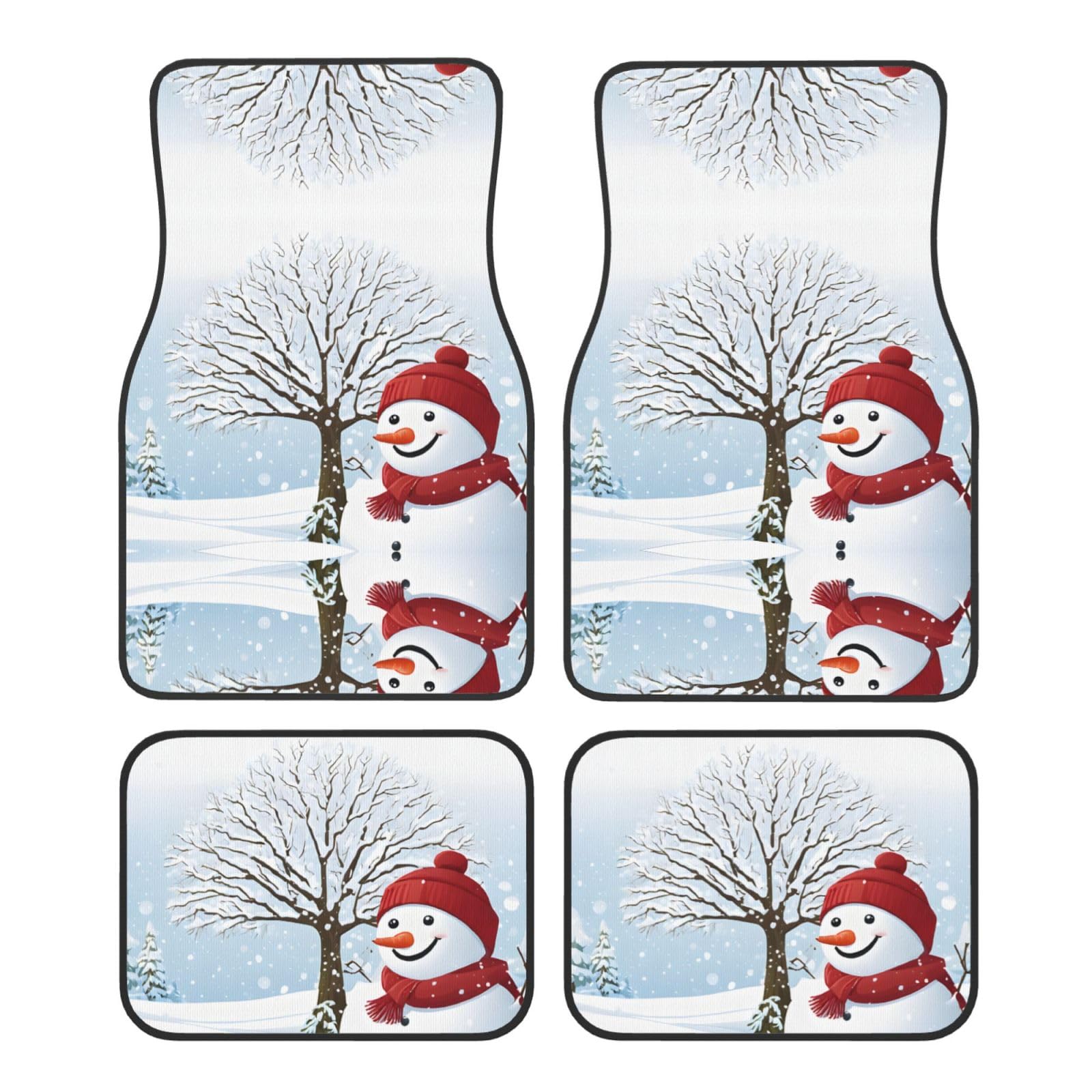 (Merry Christmas With Happy Snowman) Front Rear Floor Foot Mat 4 Piece Set Car Accessories Universal Car Floor Carpets Decorative Carpets Mat Full Set All Weather Protection Interior Carpets von KDUBNJDS