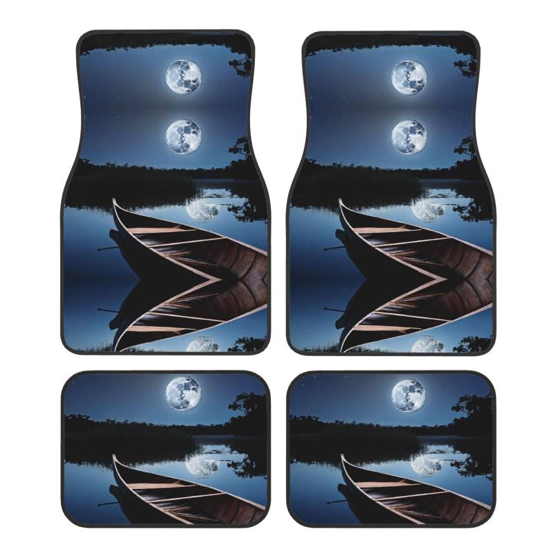 (Moonlit Kanu Allagash River) Vorne Hinten Fußmatten 4 Stück Set Auto Zubehör Universal Auto Boden Teppiche Dekorative Teppiche Matte Full Set Allwetterschutz Innenraum Teppiche von KDUBNJDS