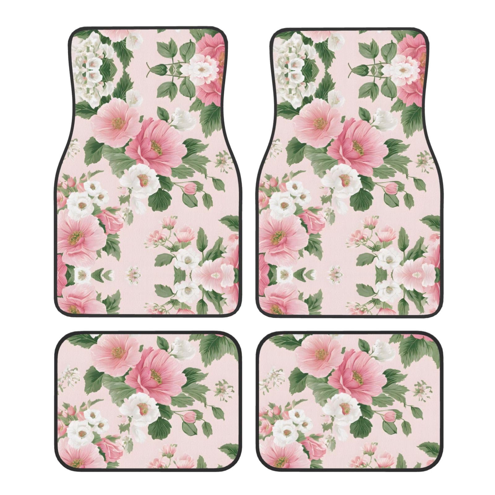 (Plant Floral Flowers) Front Rear Floor Foot Mat 4 Piece Set Car Accessories Universal Car Floor Carpets Decorative Carpets Mat Full Set All Weather Protection Interior Carpets von KDUBNJDS