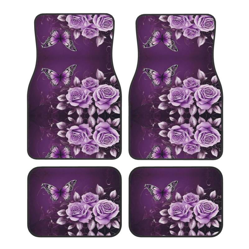 (Purple Beauty Butterfly) Vorne Hinten Fußmatten 4-teiliges Set Autozubehör Universal Auto Boden Teppiche Dekorative Teppiche Matte Vollständiges Set Allwetterschutz Innenraum Teppiche von KDUBNJDS