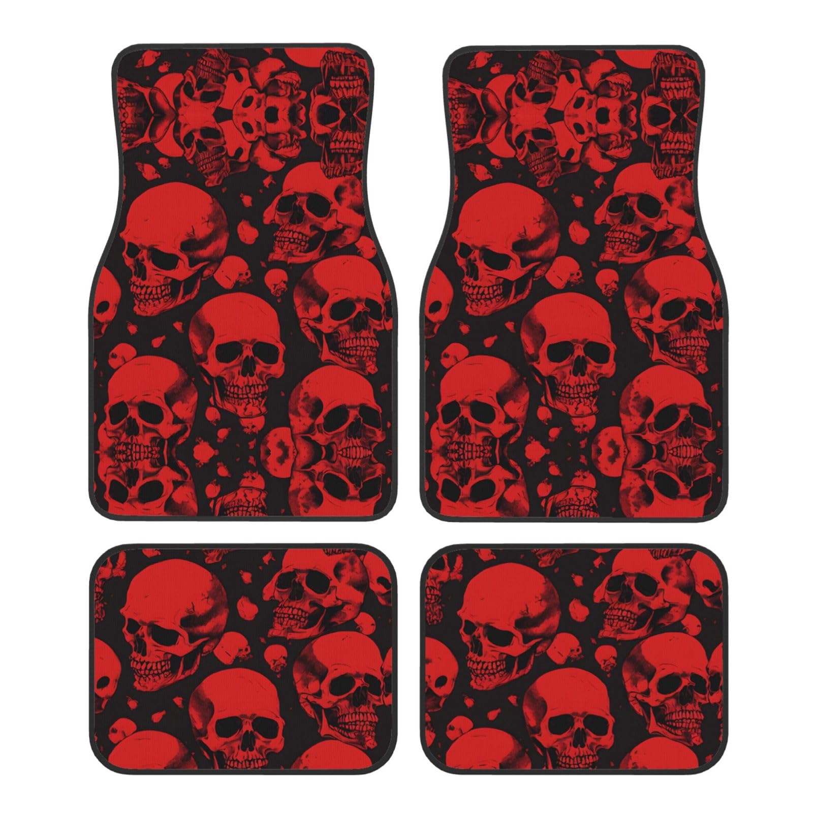 (Red Skulls) Front Rear Floor Foot Mat 4 Piece Set Car Accessories Universal Car Floor Carpets Decorative Carpets Mat Full Set All Weather Protection Interior Carpets von KDUBNJDS