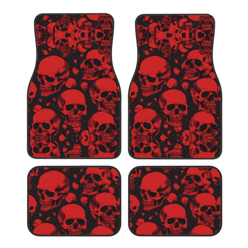 (Red Skulls) Front Rear Floor Foot Mat 4 Piece Set Car Accessories Universal Car Floor Carpets Decorative Carpets Mat Full Set All Weather Protection Interior Carpets von KDUBNJDS