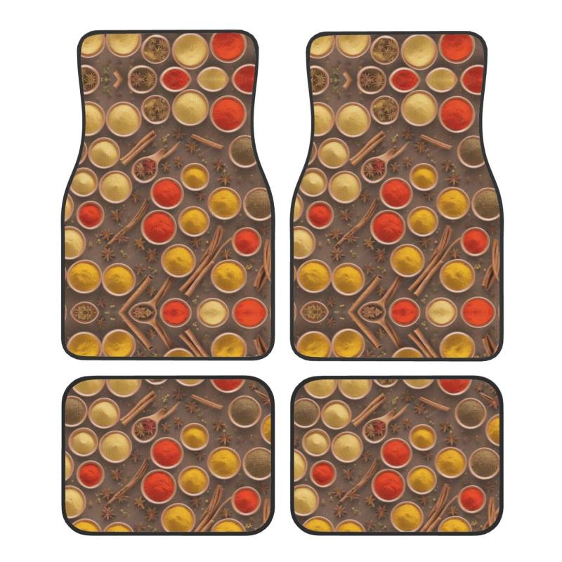 (Seasoning Printed Pattern) Front Rear Floor Foot Mat 4 Piece Set Car Accessories Universal Car Floor Carpets Decorative Carpets Mat Full Set All Weather Protection Interior Carpets von KDUBNJDS