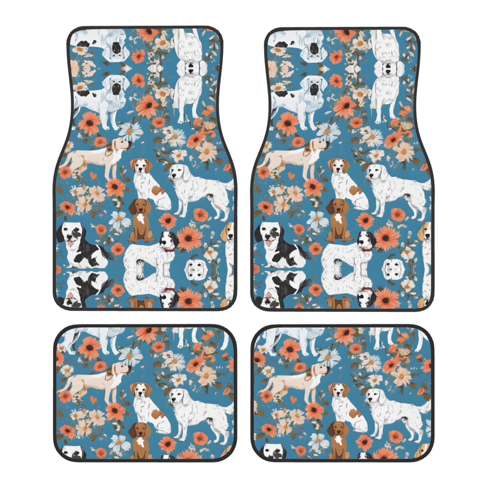 (Sweet Basset Hound Florals) Vorne Hinten Fußmatten 4-teiliges Set Autozubehör Universal Auto Boden Teppiche Dekorative Teppiche Matte Komplettes Set Allwetterschutz Innenraum Teppiche von KDUBNJDS