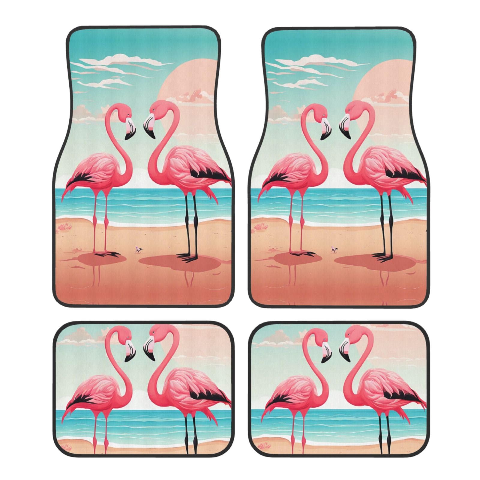 (Two Flamingos) Front Rear Floor Foot Mat 4 Piece Set Car Accessories Universal Car Floor Carpets Decorative Carpets Mat Full Set All Weather Protection Interior Carpets von KDUBNJDS