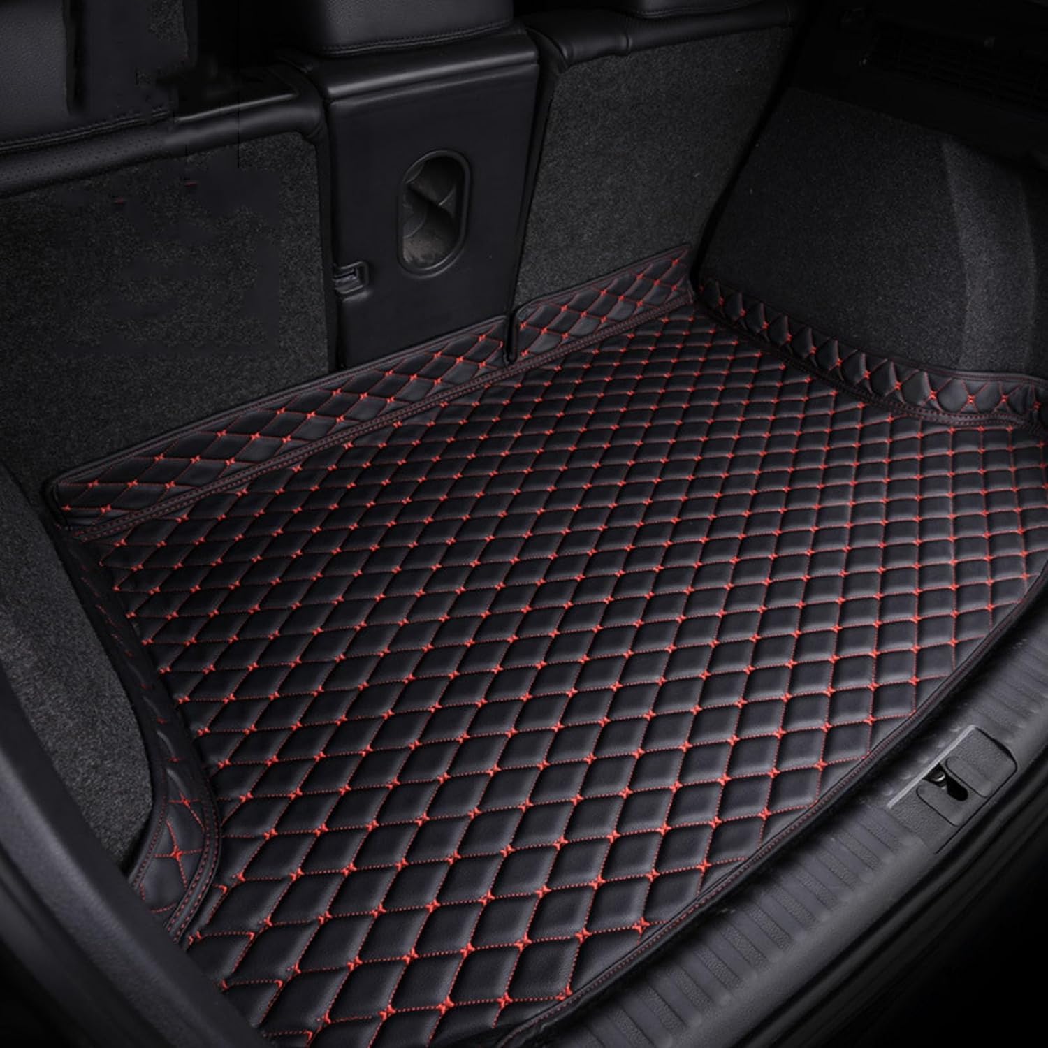 Auto Kofferraummatten für Land Cruiser Prado (J150) 5-door 7-seat Facelift 2017-pr, rutschfeste Teppiche für Kofferraumabdeckungen, wasserdichte Kofferraumschutzmatte aus Leder,B Black Red von KDUSNA