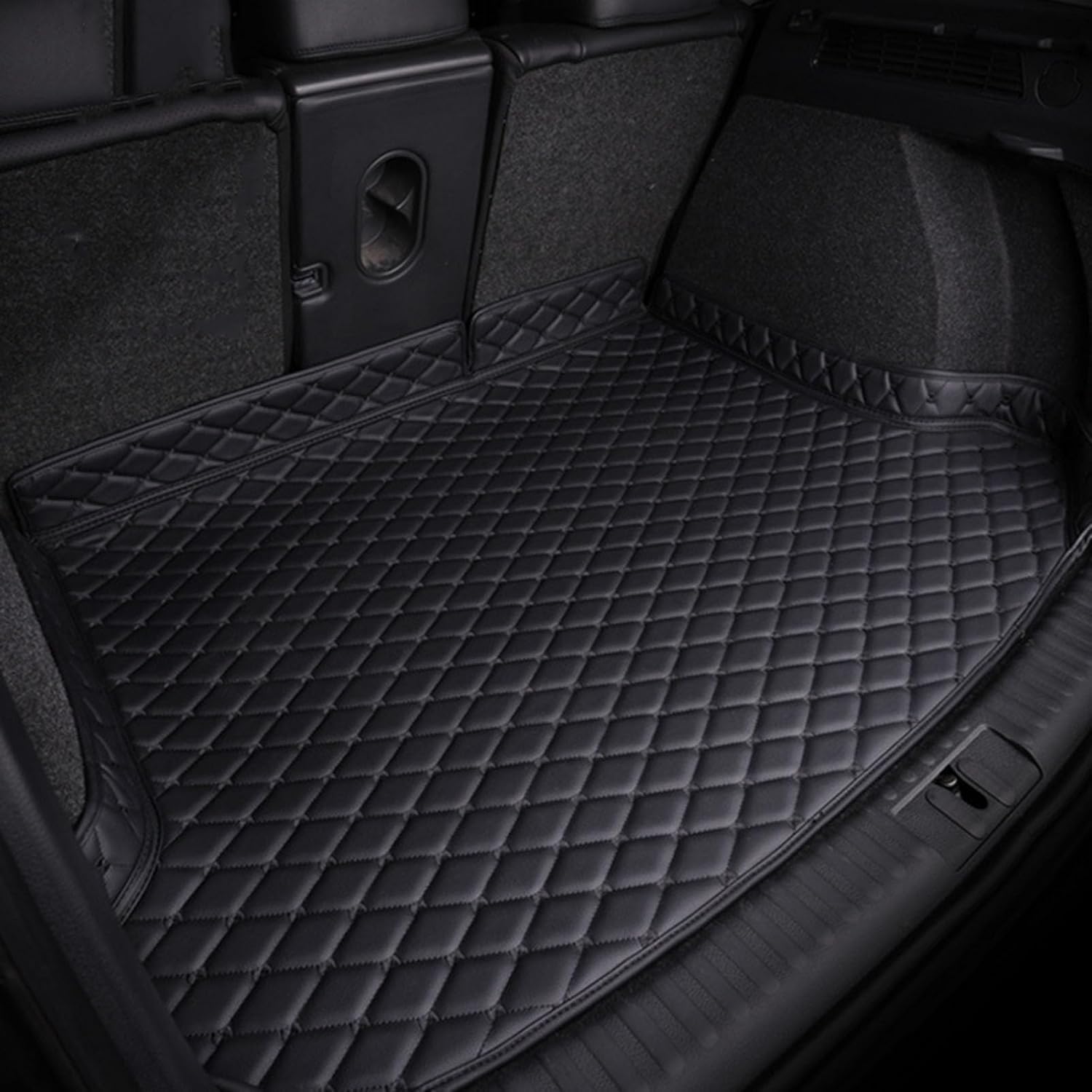 Auto Kofferraummatten für VW EOS Cabriolet (1F) 2006-2015, rutschfeste Teppiche für Kofferraumabdeckungen, wasserdichte Kofferraumschutzmatte aus Leder,A All black von KDUSNA
