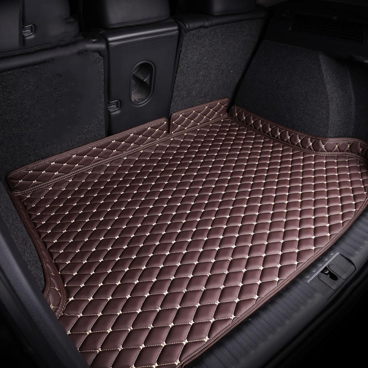 Auto Kofferraummatten für Volvo XC60 2008 2009-2013, rutschfeste Teppiche für Kofferraumabdeckungen, wasserdichte Kofferraumschutzmatte aus Leder,C Brown von KDUSNA