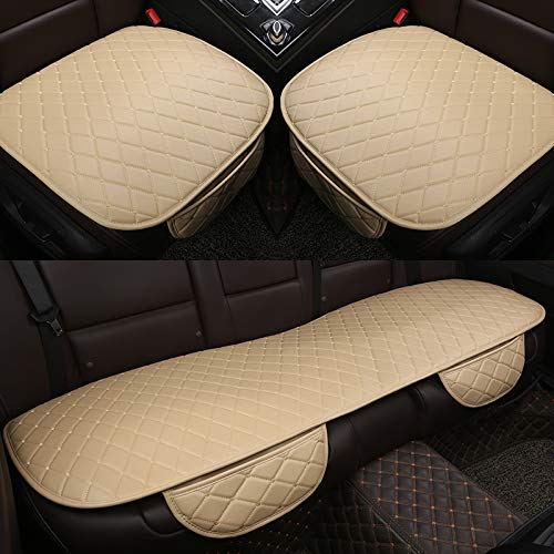 KEAAN 3 Stück Leder Auto Sitzkissen Sitzauflagen für BMW X1 2010-2023, Wasserdichter Autositzbezüge Sitzunterlage Anti-Rutsch Kratzfest Autositzkissen,B/BEIGE von KEAAN