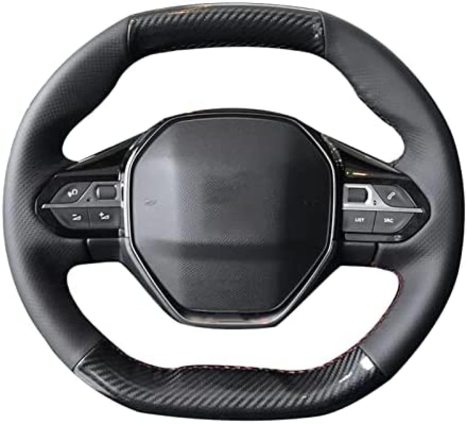 Auto-Lenkradbezug aus kohlenstoffschwarzem Leder, für Peugeot E-208 2020 508 208 2019 2020 3008 4008 5008 2016-2019, Black Line von KEAGGJF