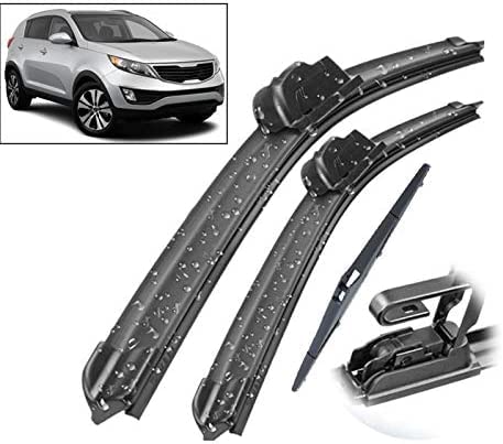 Wischerblätter Scheibenwischer vorne und hinten Wischerblätter Set Kit, für KIA Sportage SL 2010-2015 Windschutzscheibe Windschutzscheibe 24"+ 18" + 12"Front- und Heckscheiben Scheibenwischer von KEAGGJF