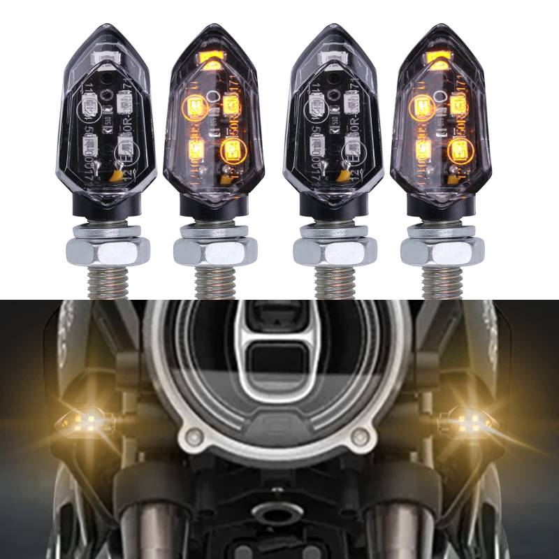 KEEPDSGN 4 pcs Motorrad Blinker E-geprüft 12V Motorrad LED Blinker Bernsteinlampe Mini Pfeillicht Motorrad Vorder Rücklichter Universal Scooter Quad Cruiser Off Road von KEEPDSGN