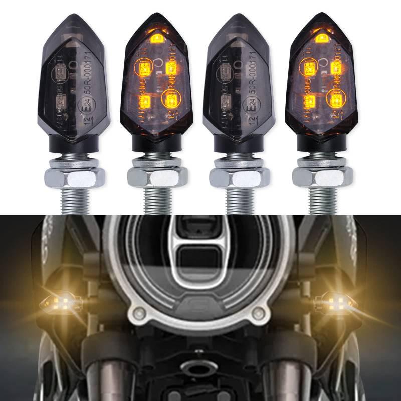 KEEPDSGN 4 X Motorrad Blinker LED-Lichtanzeige E-geprüft 12V Motorrad LED Miniblinker Bernsteinlampe Pfeillicht Motorrad Vorder-Rücklichter Universal Scooter Quad Cruiser Off Road. von KEEPDSGN