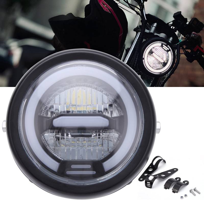 KEEPDSGN 6.8 inch Motorrad Scheinwerfer LED mit weißem Halo und Halterungen Universal-Frontscheinwerferlicht Fernabblendlicht Refit-Scheinwerfer (weißes Licht). von KEEPDSGN