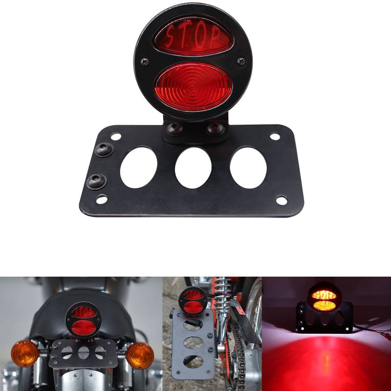 Motorrad LED Rücklicht Bremslicht Rücklicht Seitenmontage Kennzeichenhalter Rücklicht für Bobber Dyna Touring Chopper Cruiser Custom Bike Cafe Racer. von KEEPDSGN